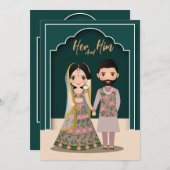 Braut und Bräutigam niedlichen Paar indische Carto Save The Date (Vorne/Hinten)