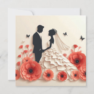 Braut und Bräutigam Papierkunst mit Blumen Einladung