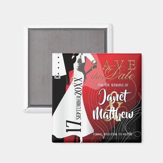 Braut und Bräutigam - Save the Date - Rot Magnet (Vorderseite/Rückseite)