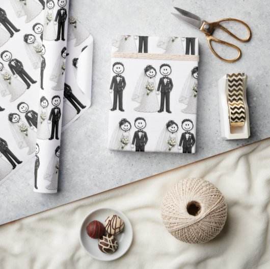 Braut und Bräutigam Strichfiguren Geschenkpapier (Kunsthandwerk)