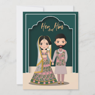 Braut und Bräutigam süßes Paar indische Cartoonfig Save The Date