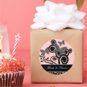 Braut und Bräutigam Wirbel & Schmetterling Aufkleb Runder Aufkleber