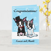 Braut- und Bräutigamkarte Bostons Terrier Karte (Gelbe Blume)