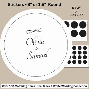 Braut- und Bräutigamnamen Schwarz Weiß Unendlichke Runder Aufkleber
