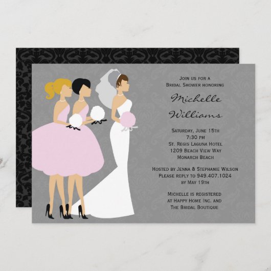 Braut und Brautmädchen Einladung (Vorne/Hinten)