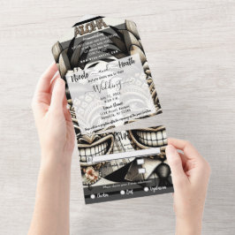 Braut und Groom Aloha Pineaple Tiki Kopfhochzeit All In One Einladung