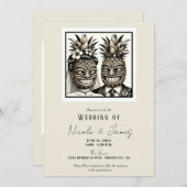 Braut und Groom Aloha Pineaple Tiki Kopfhochzeit Einladung (Vorne/Hinten)