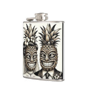 Braut und Groom Aloha Pineaple Tiki Kopfhochzeit Flachmann (Links)