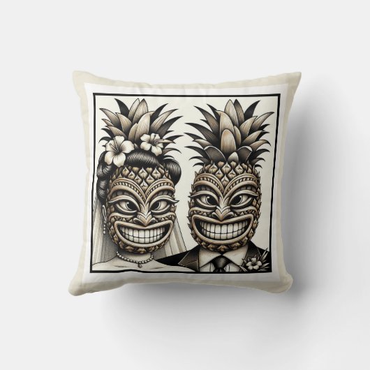 Braut und Groom Aloha Pineaple Tiki Kopfhochzeit Kissen (Rückseite)