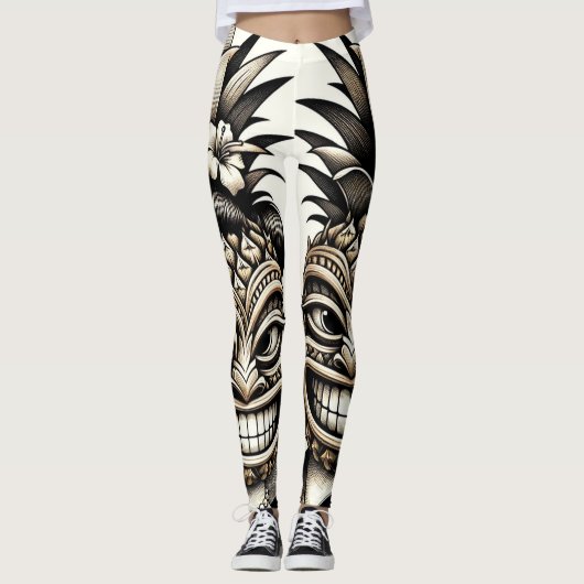 Braut und Groom Aloha Pineaple Tiki Kopfhochzeit Leggings (Vorderseite)
