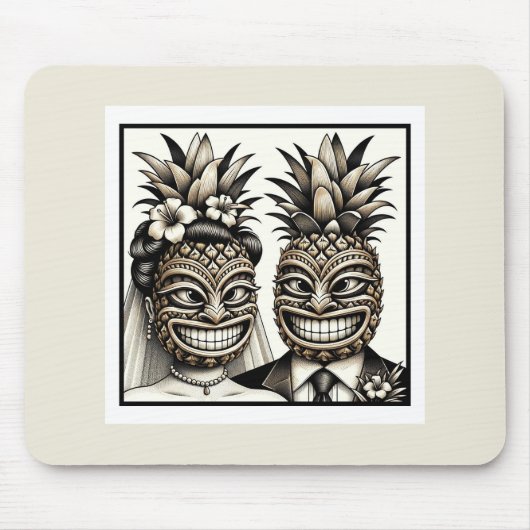 Braut und Groom Aloha Pineaple Tiki Kopfhochzeit Mousepad (Vorne)