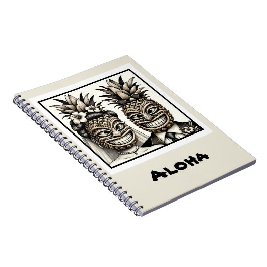 Braut und Groom Aloha Pineaple Tiki Kopfhochzeit Notizblock (Rechte Seite)