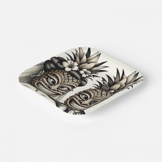 Braut und Groom Aloha Pineaple Tiki Kopfhochzeit Pappteller (Gewinkelt)