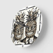 Braut und Groom Aloha Pineaple Tiki Kopfhochzeit Runde Wanduhr (Winkel)