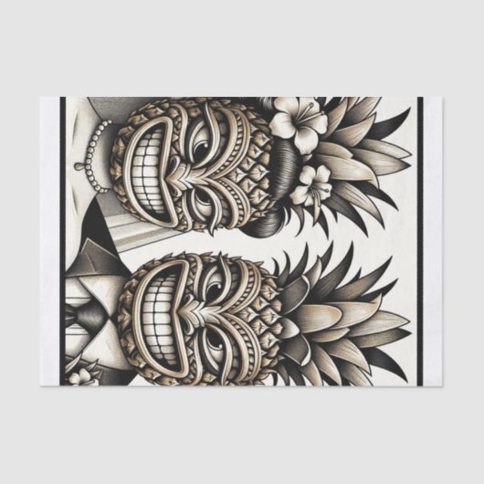 Braut und Groom Aloha Pineaple Tiki Kopfhochzeit Seidenpapier (Vorderseite)