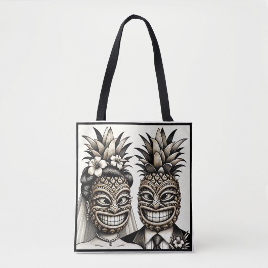 Braut und Groom Aloha Pineaple Tiki Kopfhochzeit Tasche (Vorderseite)
