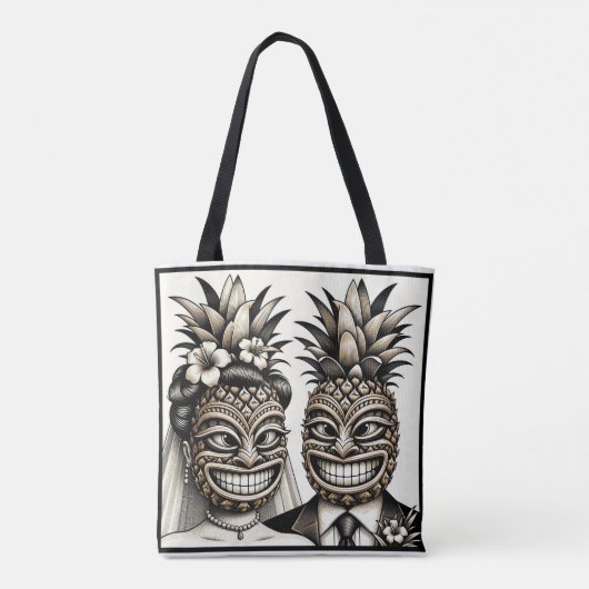Braut und Groom Aloha Pineaple Tiki Kopfhochzeit Tasche (Rückseite)