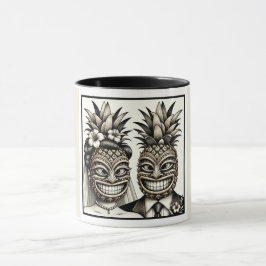 Braut und Groom Aloha Pineaple Tiki Kopfhochzeit Tasse