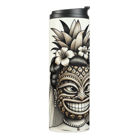 Braut und Groom Aloha Pineaple Tiki Kopfhochzeit Thermosbecher (Nach links gedreht)