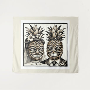 Braut und Groom Aloha Pineaple Tiki Kopfhochzeit Wandteppich