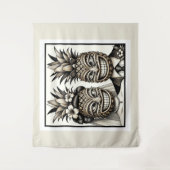 Braut und Groom Aloha Pineaple Tiki Kopfhochzeit Wandteppich (Vorderseite)