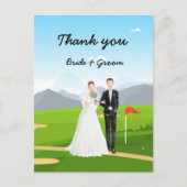 Braut und Groom auf Golfplatz Hochzeit Postkarte (Vorderseite)