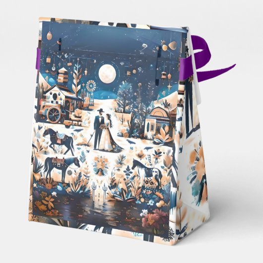 Braut und Groom Blue Western Muster Hochzeit Geschenkschachtel (Rückseite)