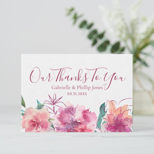 Braut und Groom-Blumenhochzeit Dankeskarte (Stehend Vorderseite)