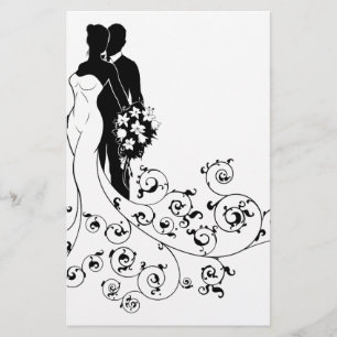 Braut und Groom Brautkleid Silhouette Briefpapier