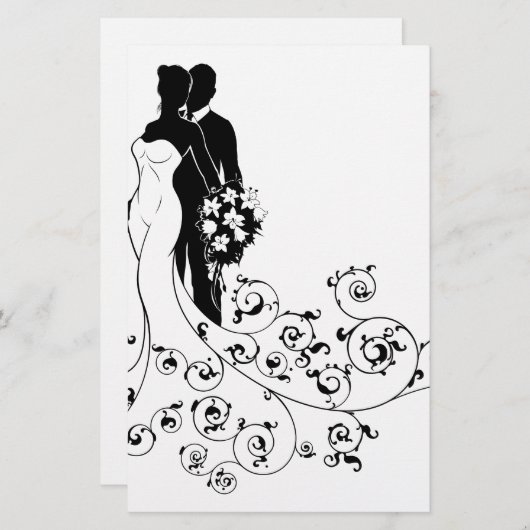 Braut und Groom Brautkleid Silhouette Briefpapier (Vorne/Hinten)
