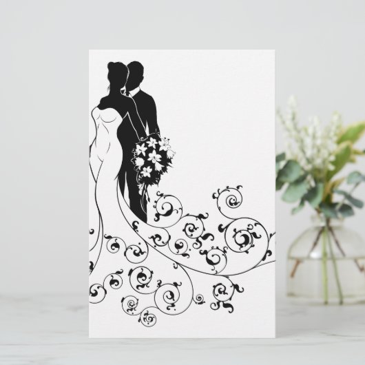 Braut und Groom Brautkleid Silhouette Briefpapier (Stehend Vorderseite)
