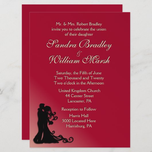 Braut und Groom Burgund Einladung (Vorne/Hinten)