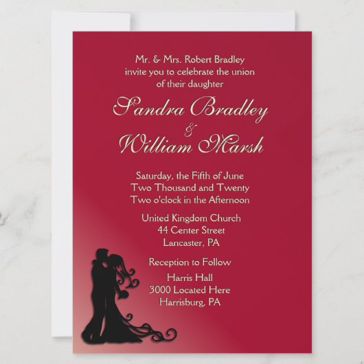 Braut und Groom Burgund Einladung (Vorderseite)