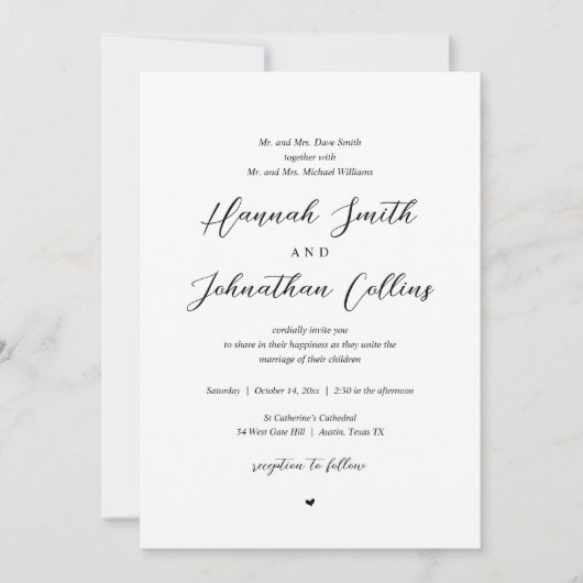 Braut und Groom Church Wedding, beide Eltern Einladung (Vorderseite)