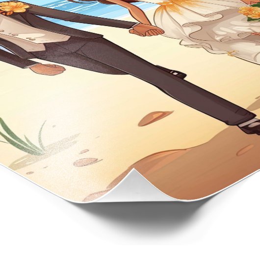 Braut und Groom Ehepaar, nur verheiratet Fotodruck (Ecke)