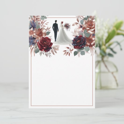 Braut und Groom Elegant Blank Floral Wedding Einladung (Stehend Vorderseite)