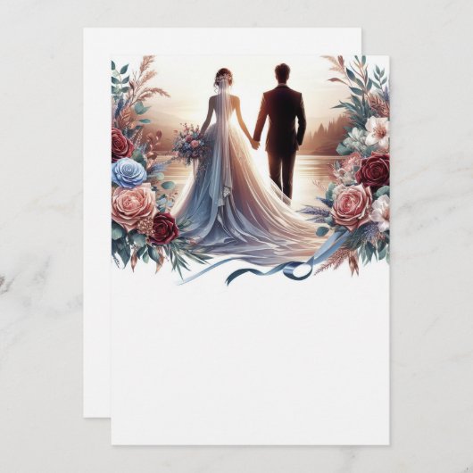 Braut und Groom Elegant Blank Floral Wedding Einladung (Vorne/Hinten)