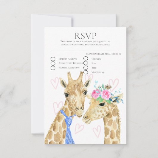 Braut und Groom Giraffe Wedding RSVP Karte (Vorderseite)