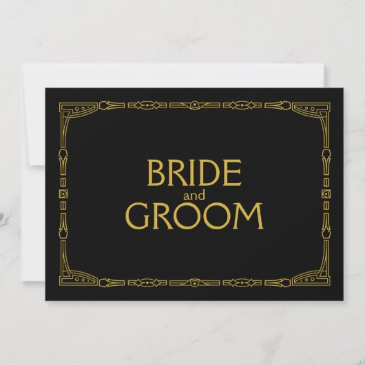 "Braut und Groom" Gold Art Deco Stil Hochzeitszeic Einladung (Vorderseite)