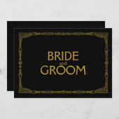 "Braut und Groom" Gold Art Deco Stil Hochzeitszeic Einladung (Vorne/Hinten)