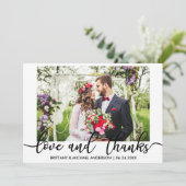 Braut und Groom Hochzeit Foto Liebe und Dank Dankeskarte (Stehend Vorderseite)