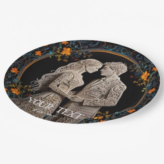 Braut und Groom Hochzeit Personalisiert Pappteller (Schrägansicht)