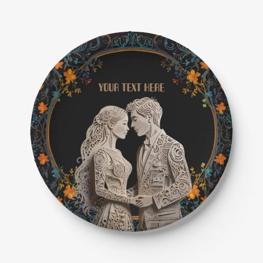 Braut und Groom Hochzeit Personalisiert Pappteller (Vorderseite)