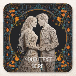 Braut und Groom Hochzeit Personalisiert Rechteckiger Pappuntersetzer