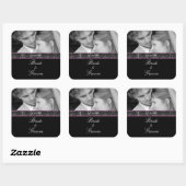 Braut und Groom Hochzeitsrosa Trimm mit Ihrem Foto Quadratischer Aufkleber (Blatt)