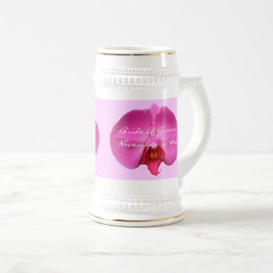 Braut und Groom Hochzeitstag Stein Rosa Orchid Bierglas