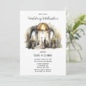 Braut und Groom Kirche und Florals Hochzeit Einladung (Stehend Vorderseite)