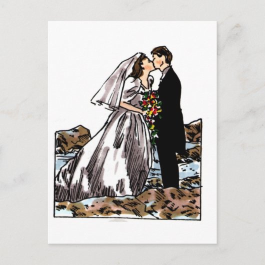 Braut und Groom Kiss am Strand Postkarte (Vorderseite)