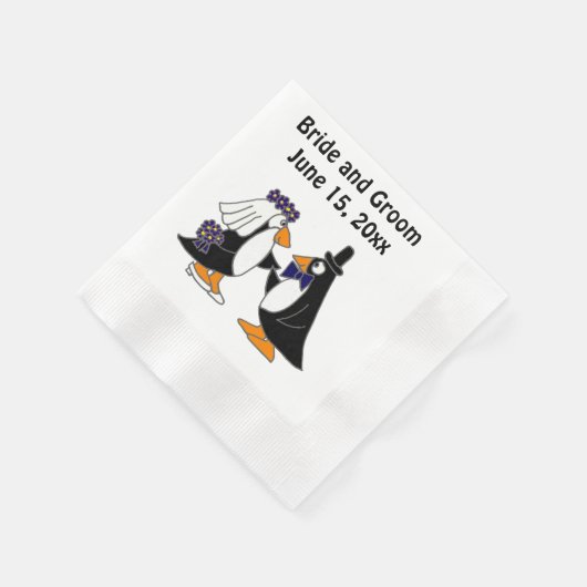 Braut und Groom Pinguin Hochzeitskunst Serviette (Ecke)