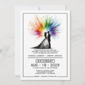 Braut und Groom Rainbow Burst Wedding Einladung (Vorderseite)